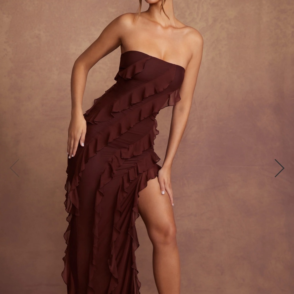 Oh polly Brown Ruffle Dress
